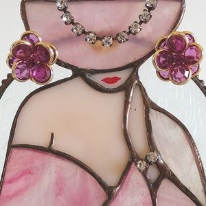 Swarovski crystal pink flower earrings vintage